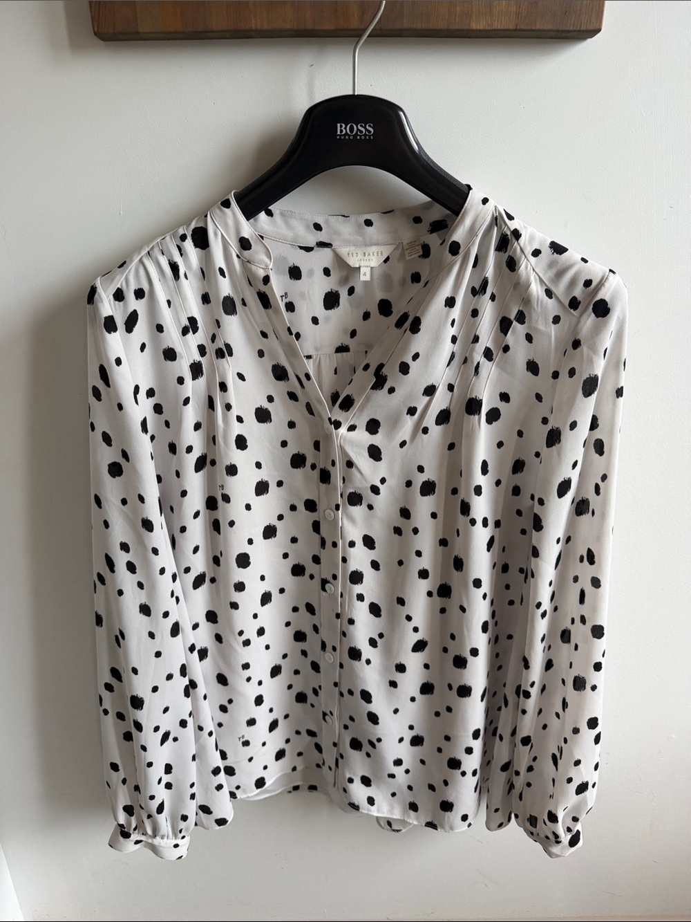 Ted Baker London White Blouse with Black Spot Print